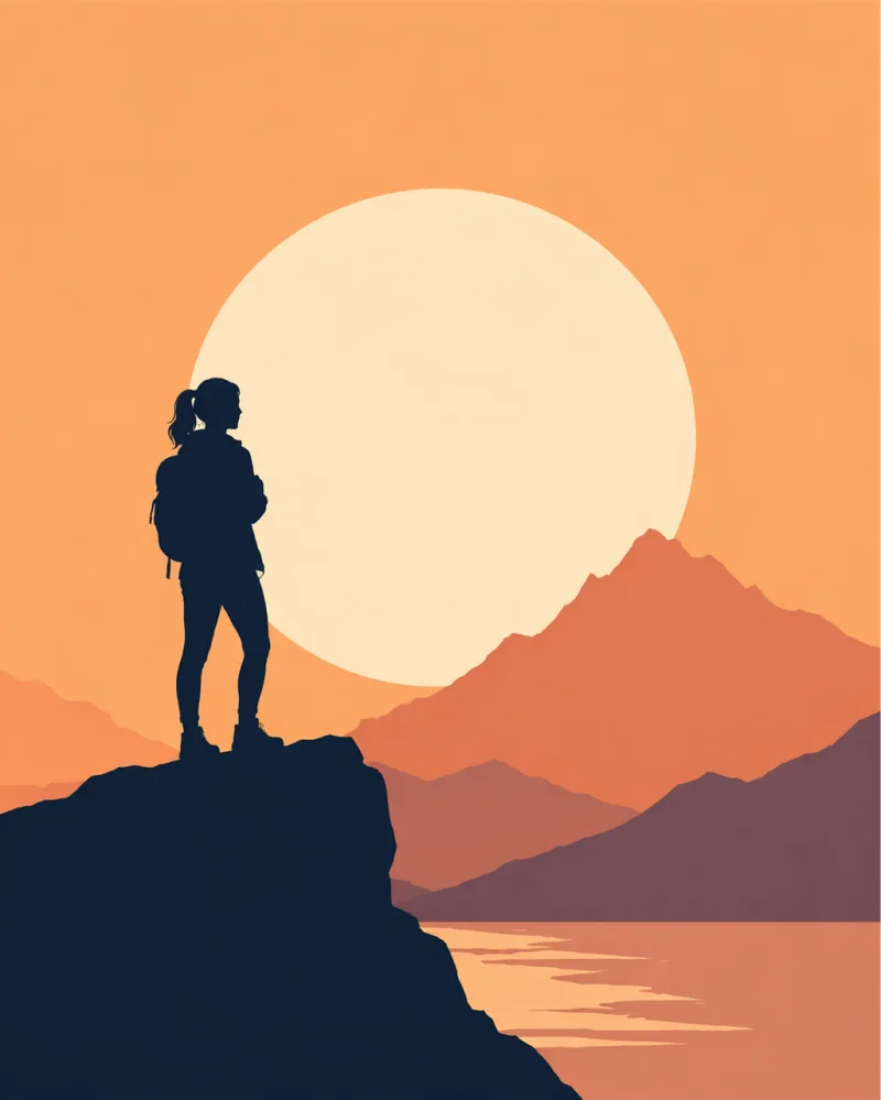 Woman Hiking Sunset Stickdatei – Natur