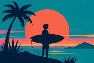 Surfer Beach Sunset Stickdatei