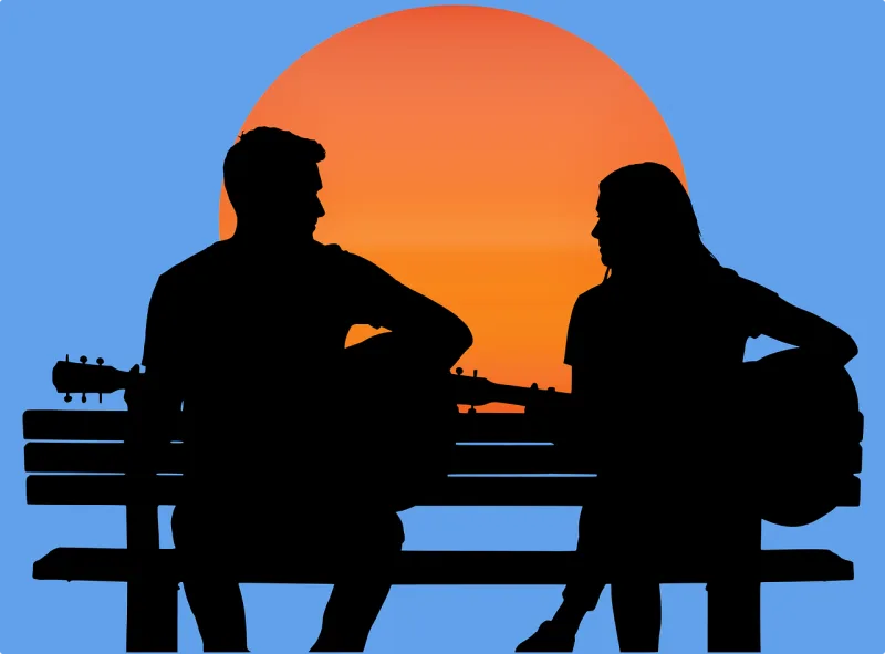 Silhouette Guitar Couple Stickdatei – Natur