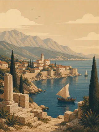 Mediterranean Coastal village Adriatic Stickdatei