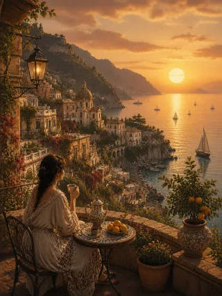 Amalfi coast Sunset Nature Stickdatei