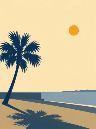 Minimalist landscape Tropical silhouette Palm tree Stickdatei