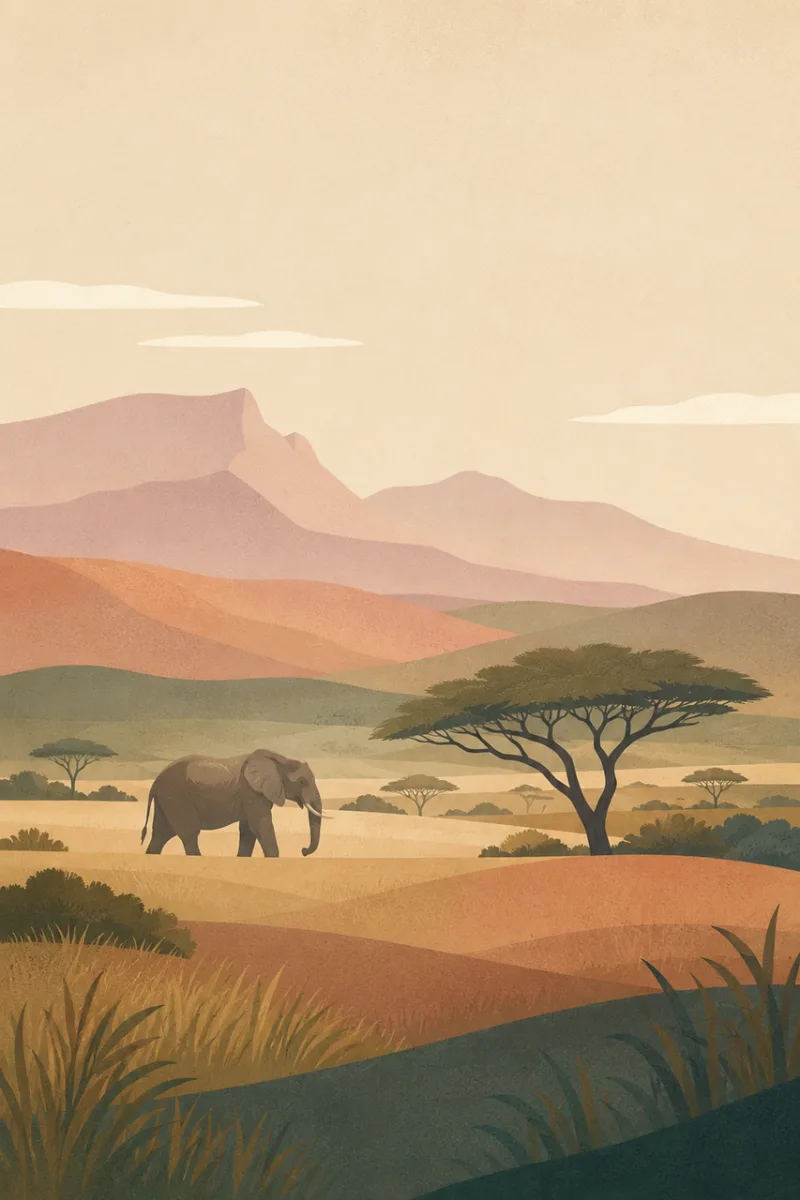 African savanna Elephant silhouette Acacia tree Stickdatei – Tiere