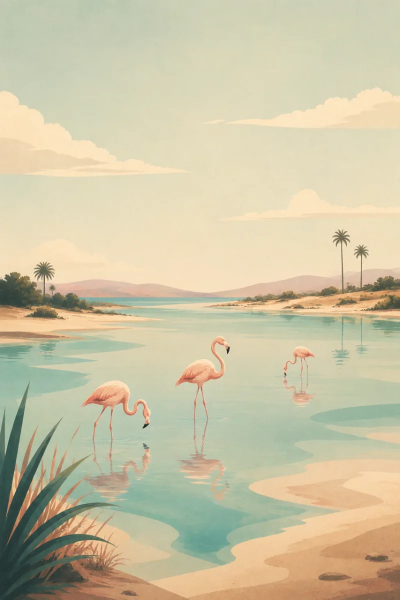 Flamingos Tropical lagoon Oasis Stickdatei – Natur