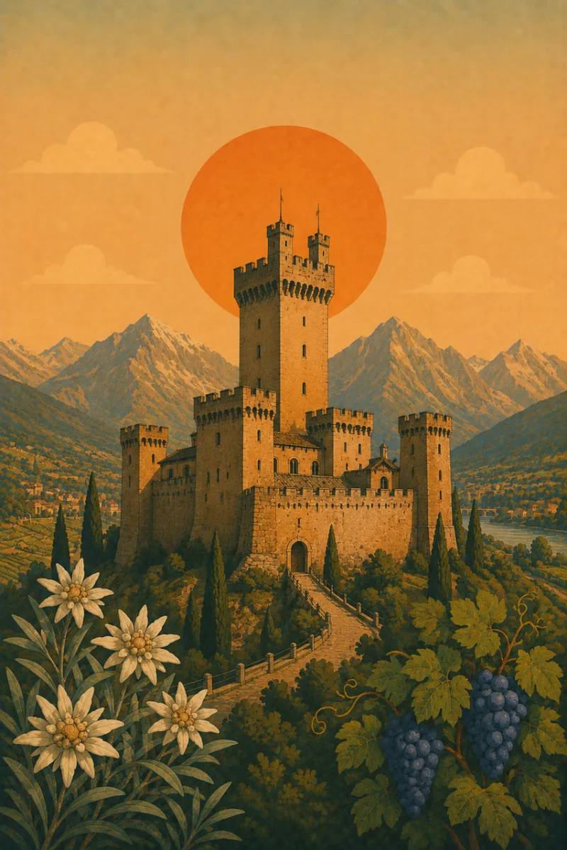 Castle Medieval castle Alpine landscape Stickdatei – Kinder