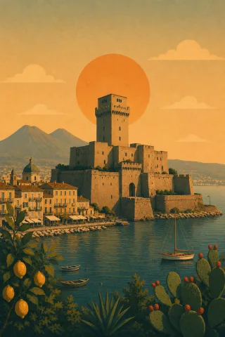 Mediterranean Coastal fortress Italian castle Stickdatei