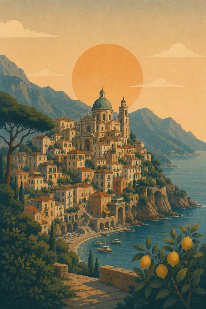 Coastal town Mediterranean style Nature Stickdatei – Herzen & Liebe