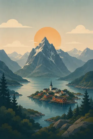 Fjord Scandinavia Mountains Stickdatei – Natur