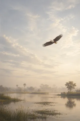 African eagle Flying eagle African landscape Stickdatei