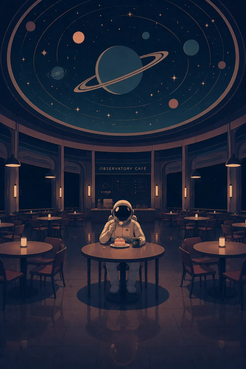 Ai generated Astronaut Observatory cafe Stickdatei – Essen & Trinken