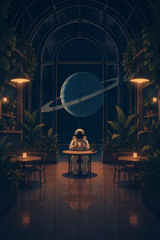 Ai generated Astronaut Café Stickdatei – Essen & Trinken