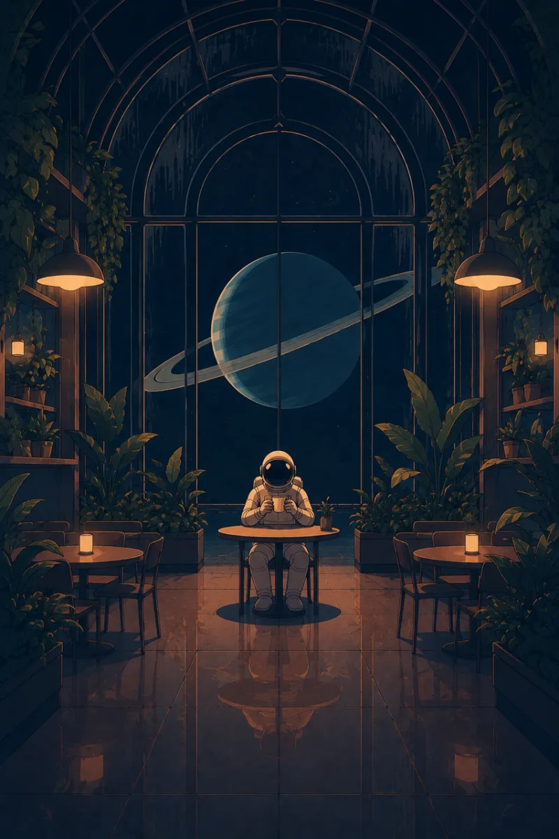 Ai generated Astronaut Café Stickdatei – Essen & Trinken