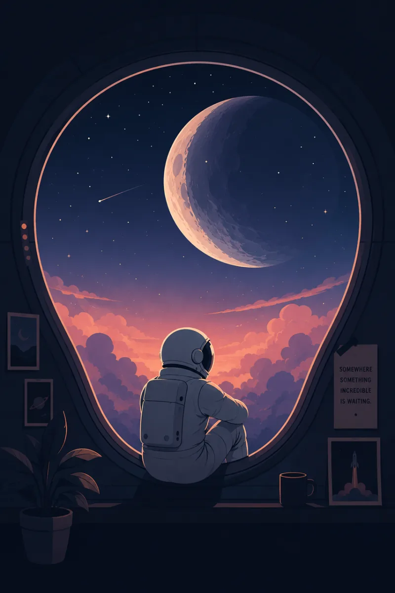 Astronaut Window Cosmic sunset Stickdatei – Natur