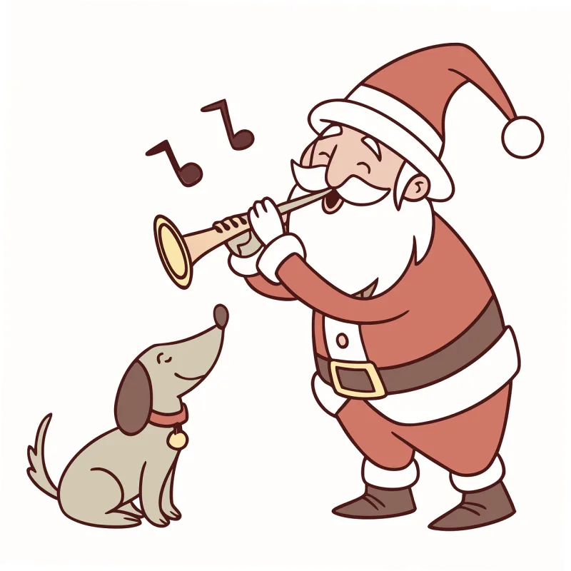 Santa claus Dog Playing trumpet Stickdatei – Musik