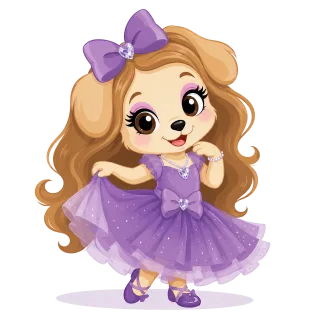 Cute puppy Princess dog Purple dress Stickdatei – Kinder