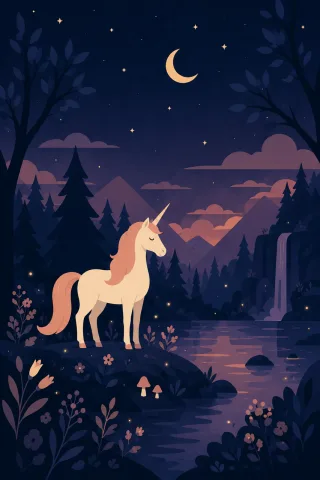Unicorn Magical forest Moonlight Stickdatei