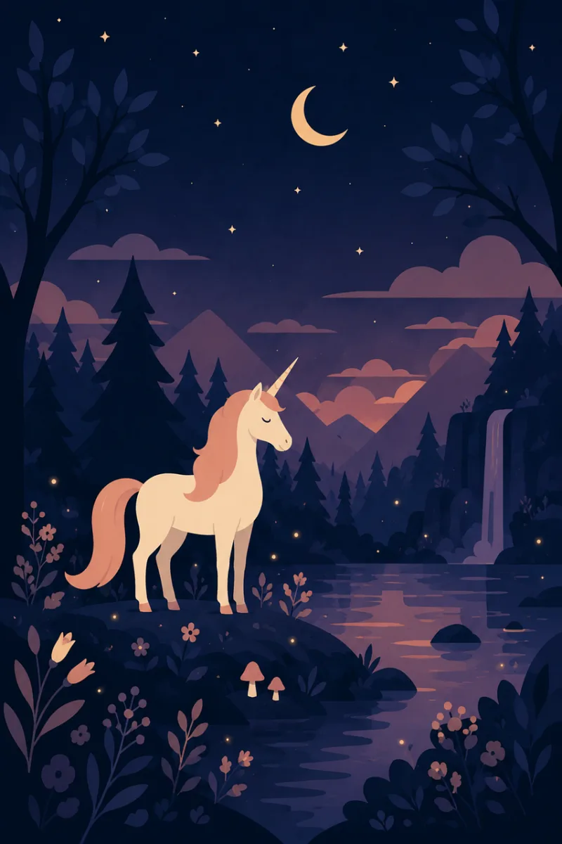 Unicorn Magical forest Moonlight Stickdatei – Kinder