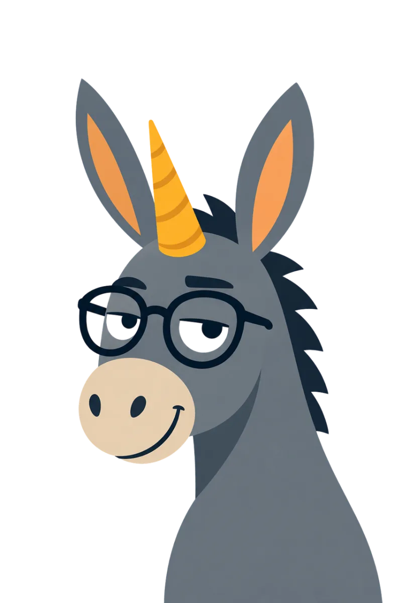 Funny donkey-unicorn Donkey cartoon Glasses style Stickdatei – Kinder