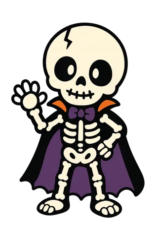 Cute skeleton Halloween costume Cartoon skeleton Stickdatei
