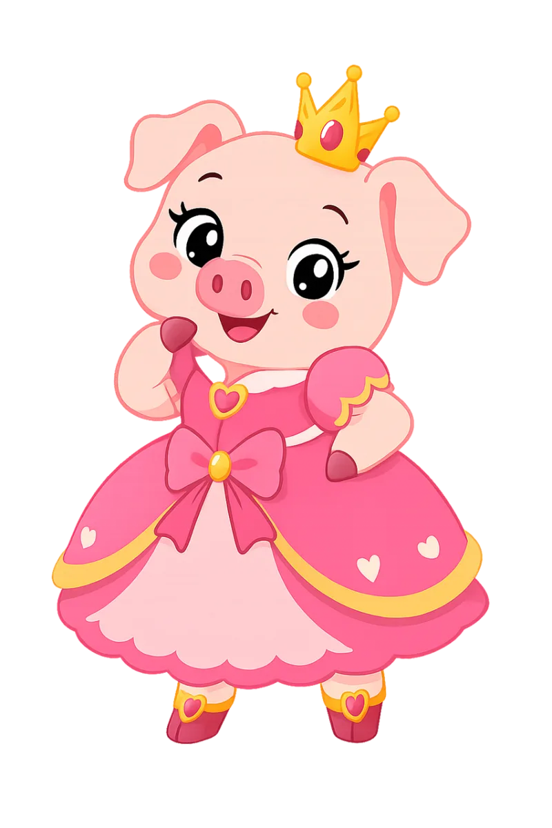 Princess pig Cute pig Pink dress Stickdatei – Kinder