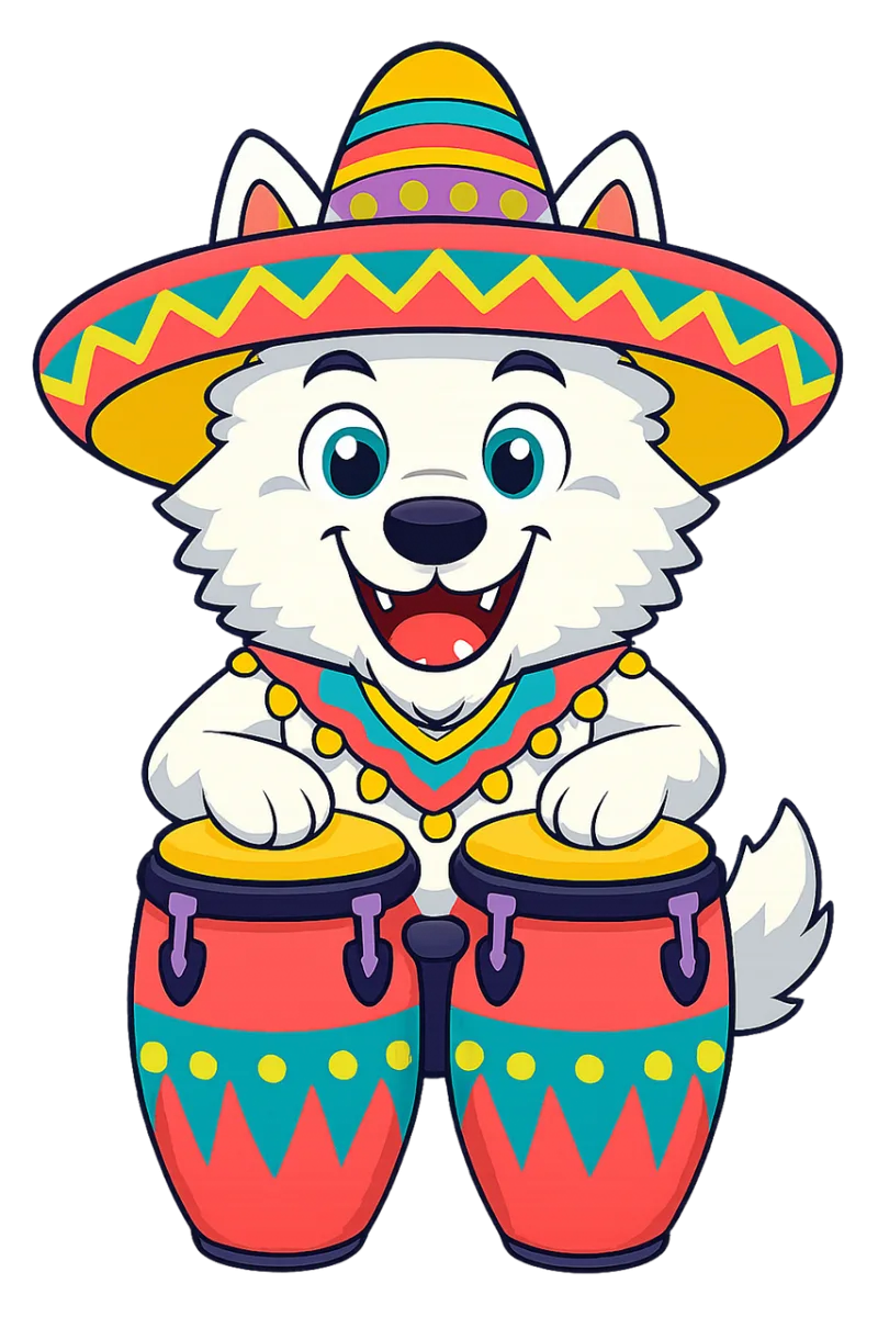 Wolf Colorful hat Congas Stickdatei – Musik