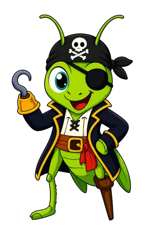 Grasshopper Pirate Cartoon Stickdatei