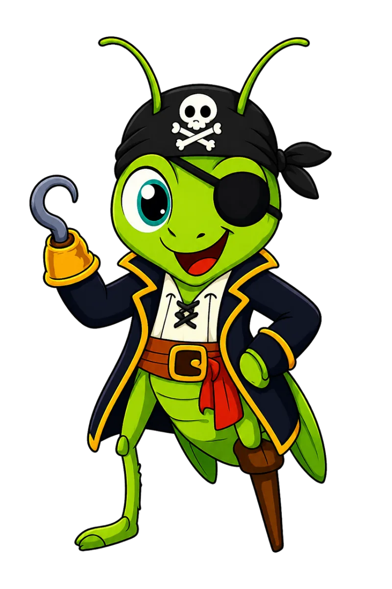 Grasshopper Pirate Cartoon Stickdatei – Kinder