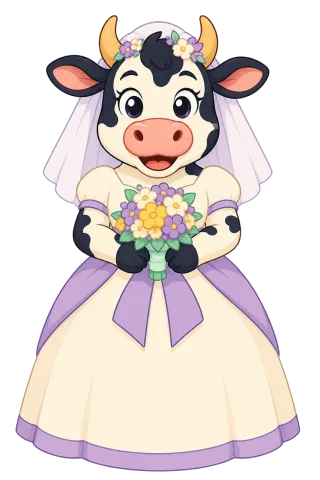 Bride Cow Bouquet Stickdatei