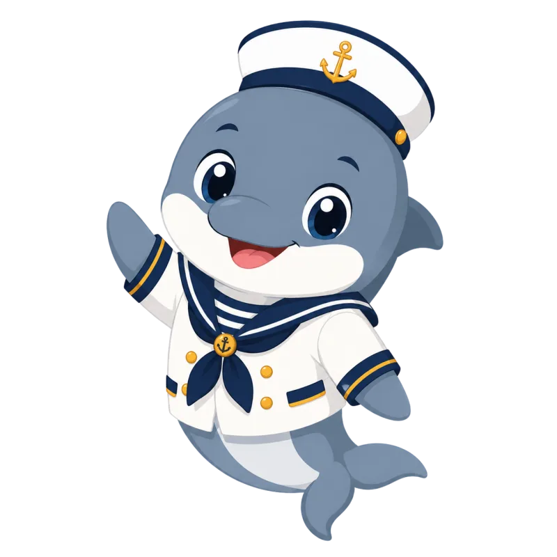 Dolphin Mascot Captain hat Stickdatei – Tiere