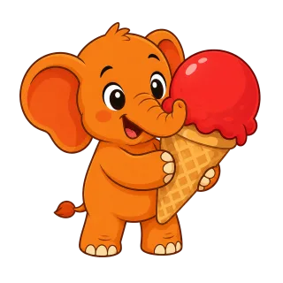Baby elephant Mascot Ice cream cone Stickdatei