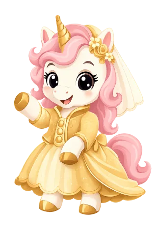 Unicorn Bride Golden dress Stickdatei
