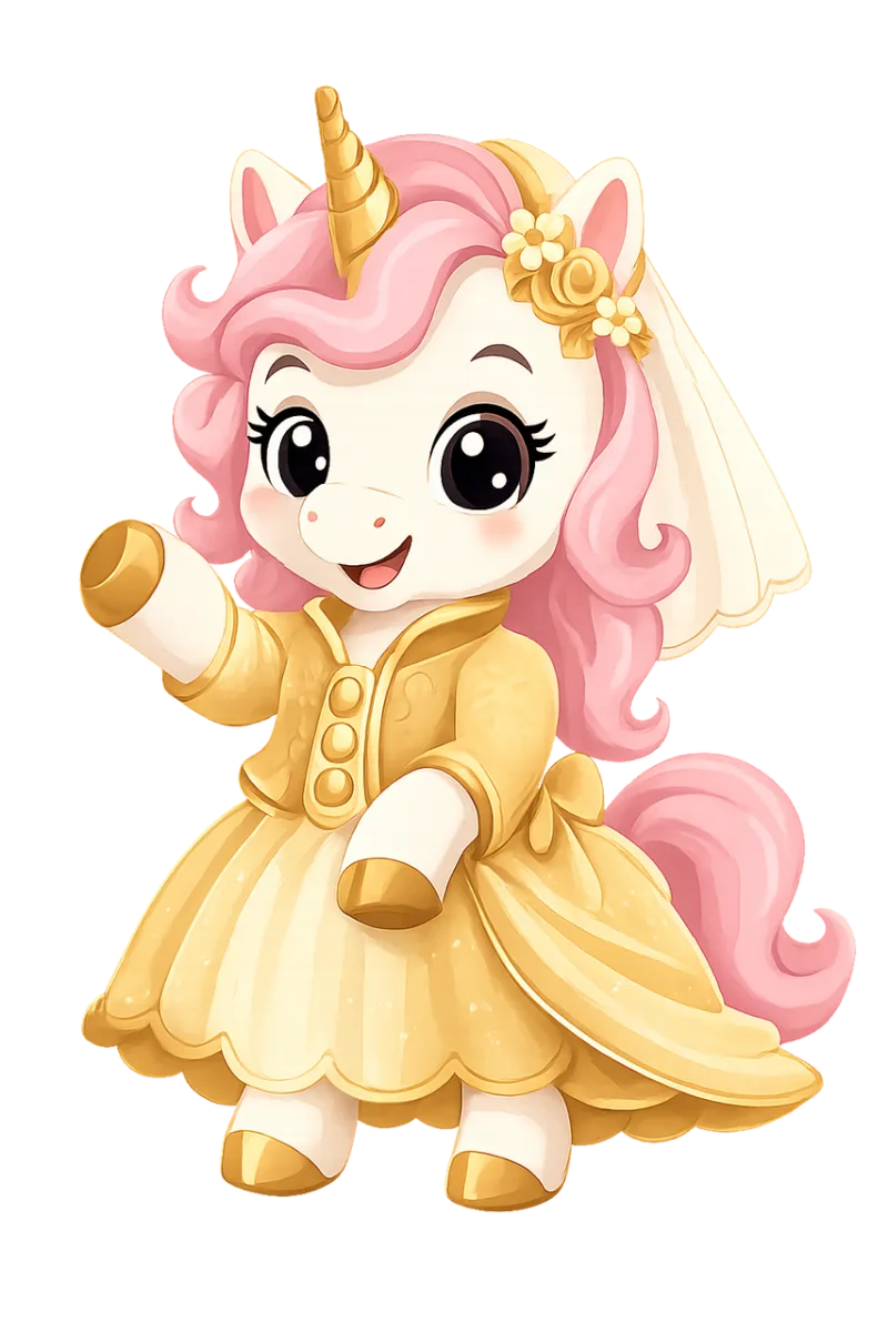 Unicorn Bride Golden dress Stickdatei – Kinder