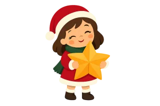 Christmas girl Christmas mascot Joyful character Stickdatei
