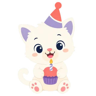 Kitten Party hat Birthday cupcake Stickdatei