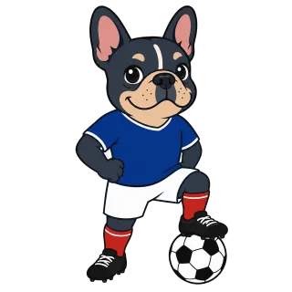 French football mascot Bulldog in blue jersey Cartoon Stickdatei