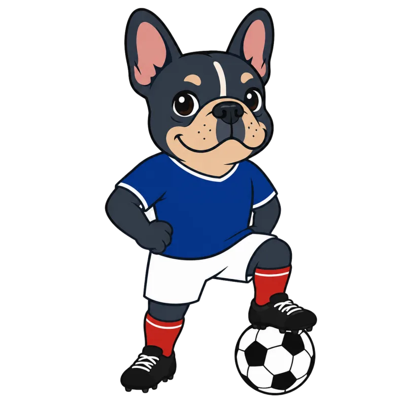 French football mascot Bulldog in blue jersey Cartoon Stickdatei – Sport