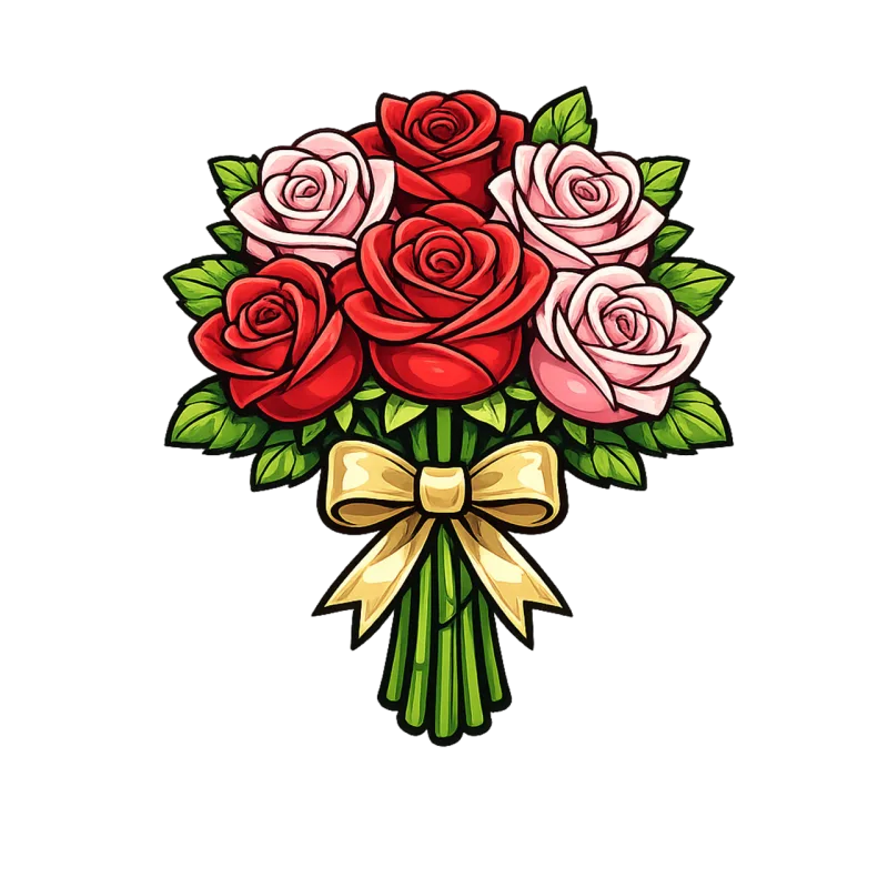 Bouquet Pink roses Red roses Stickdatei – Herzen & Liebe
