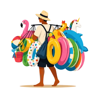 Beach vendor Inflatable toys Pool floats Stickdatei