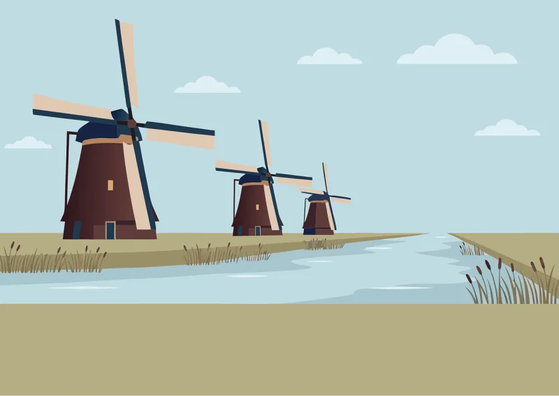 Windmill Netherlands Canal Stickdatei – Natur