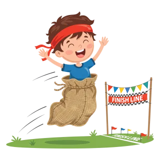 Kids race Sack race Finish line Stickdatei