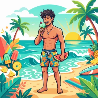 Man Beach Ice cream Stickdatei – Kinder