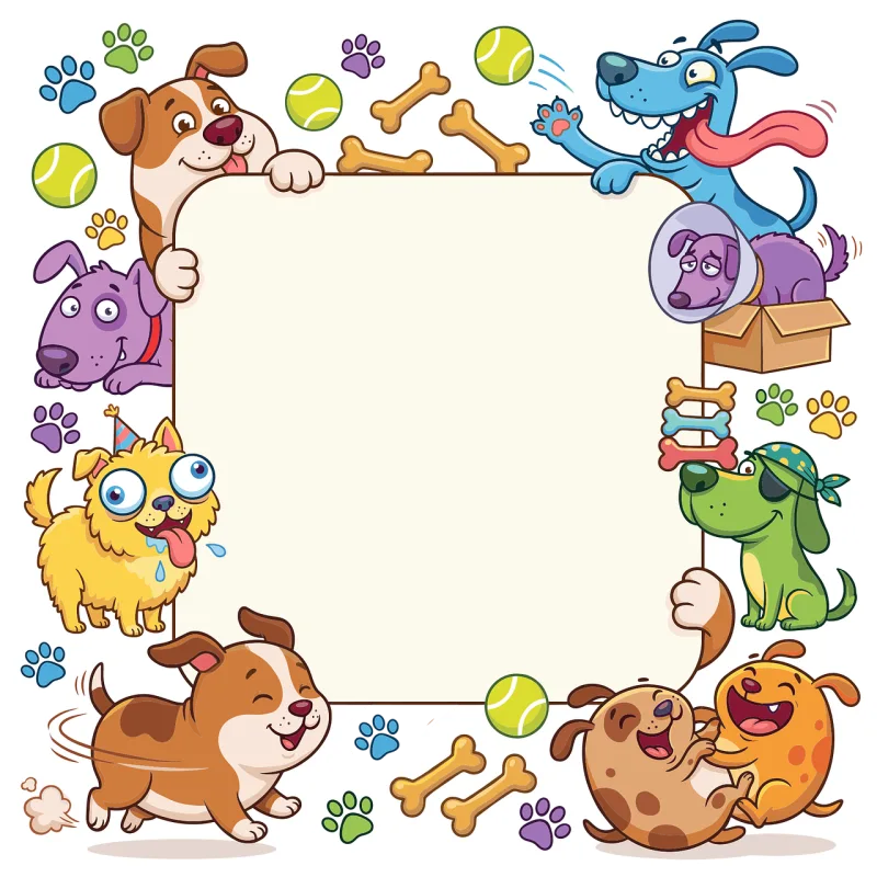 Cartoon dogs Funny animals Dog frame Stickdatei – Tiere