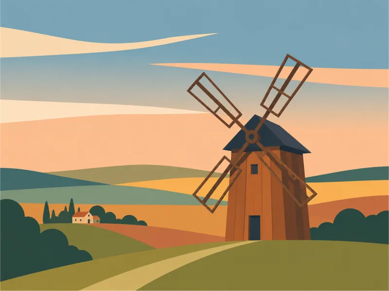Windmill Countryside Landscape Stickdatei – Natur