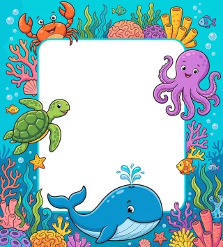 Ocean animals Underwater cartoon Kids frame Stickdatei – Tiere
