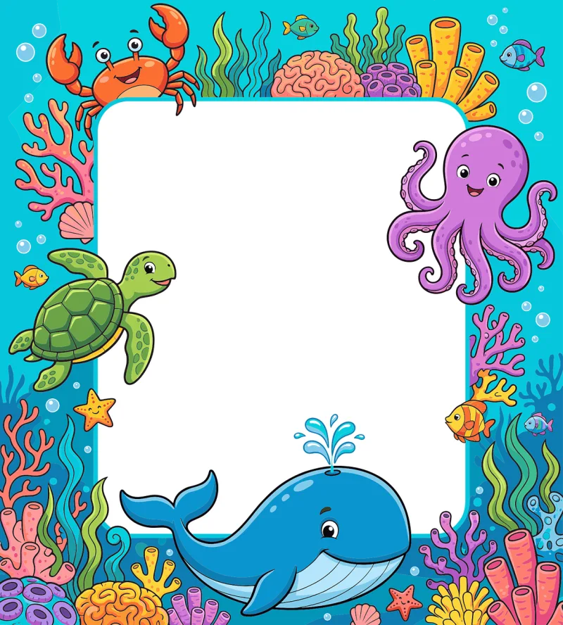Ocean animals Underwater cartoon Kids frame Stickdatei – Tiere