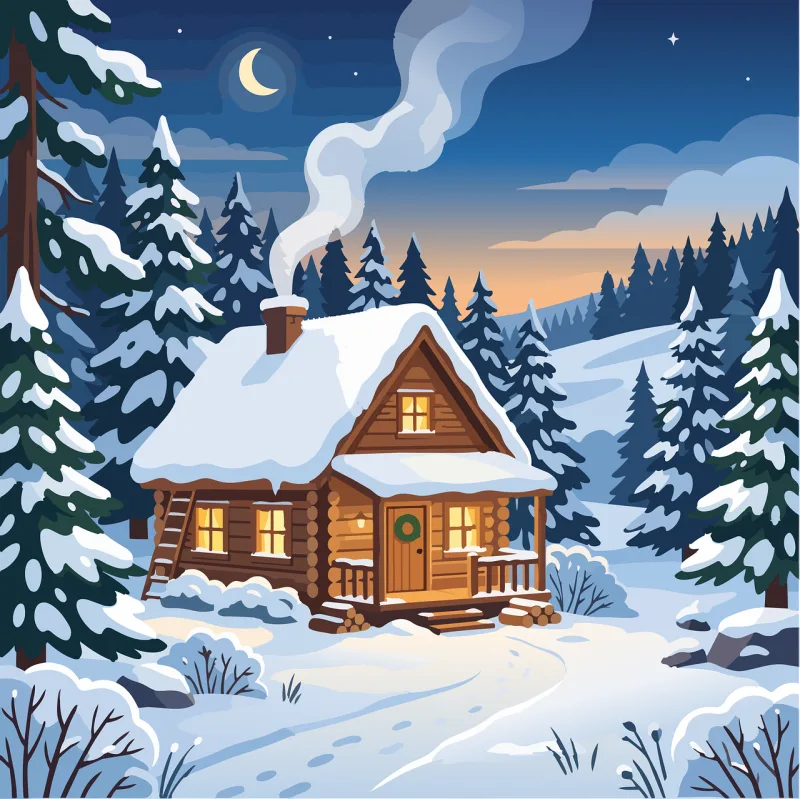 Cabin Log cabin Snow Stickdatei – Weihnachten