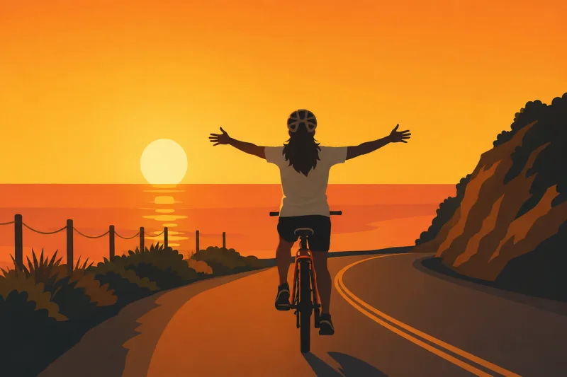 Cyclist Coastal road Sunset Stickdatei – Sport