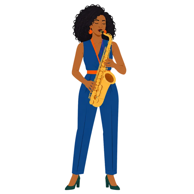 Saxophonist Woman Blue outfit Stickdatei – Musik