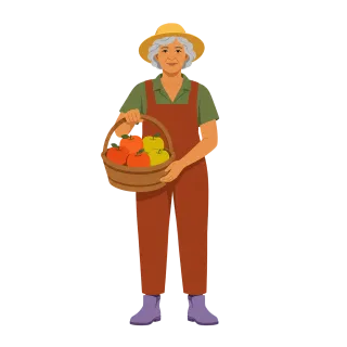 Senior woman Fruit farmer Fruit basket Stickdatei