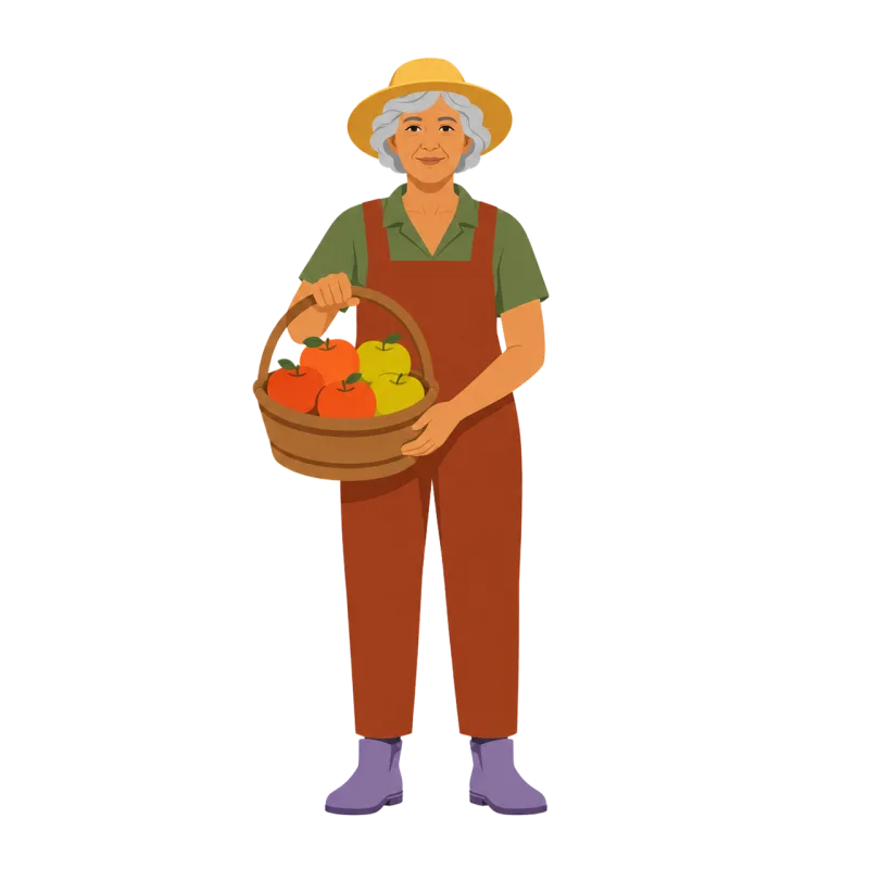 Senior woman Fruit farmer Fruit basket Stickdatei – Essen & Trinken